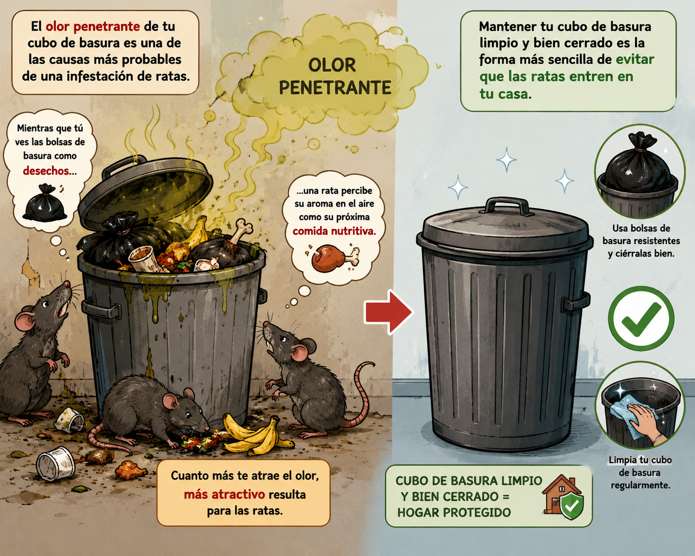 Infografia basurero limpio dde ratas